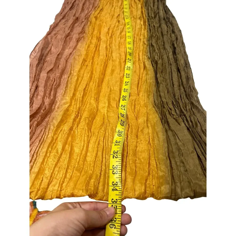 Crinkle 90s Y2K Long Shawl- Earth Tones- orange brown pink 60x21